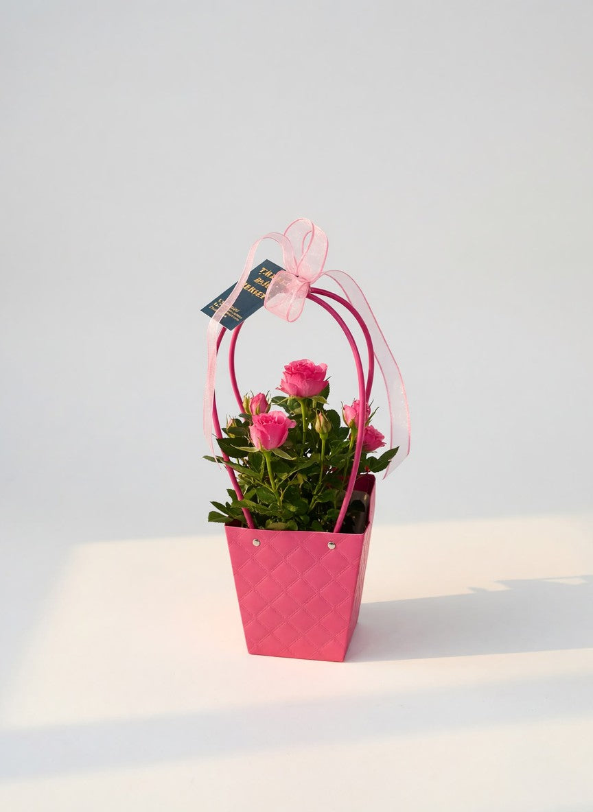 Çanta Kutuda Pembe Mini Gül