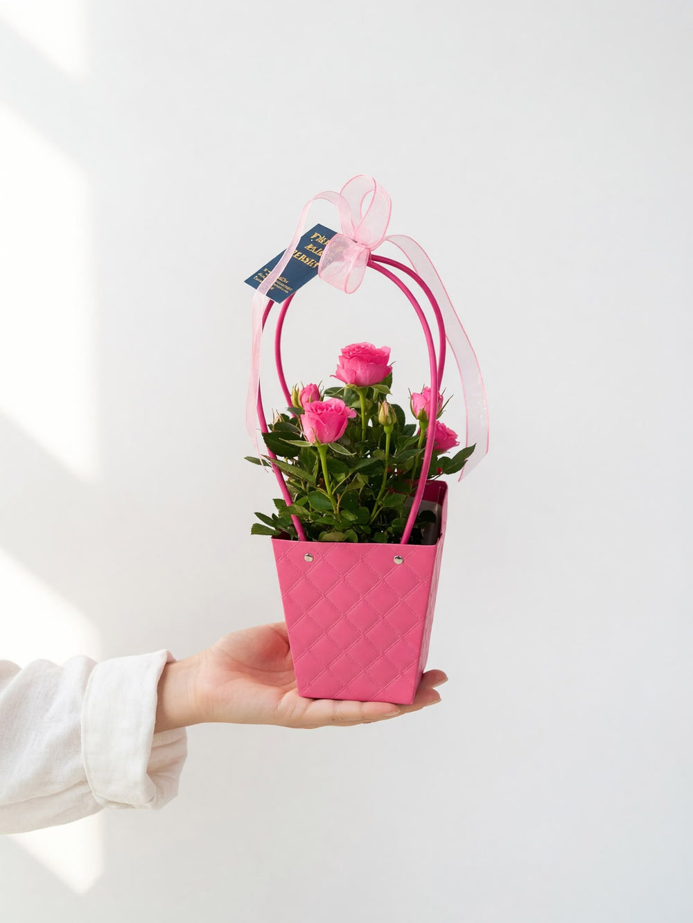 Çanta Kutuda Pembe Mini Gül